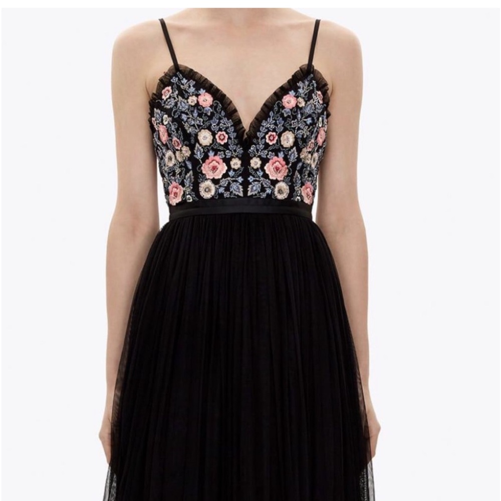 Needle & Thread Whisper Embellished Georgette Maxi Dress, Black